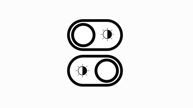 Modern flat button with dark mode switch on white background. White background. Motion graphic.