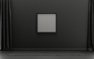 Single Frame Gallery Wall in black and dark gray color monochrome flat room without furniture and empty, 3d Rendering
