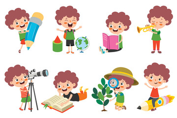 Cartoon Character Studying And Learning