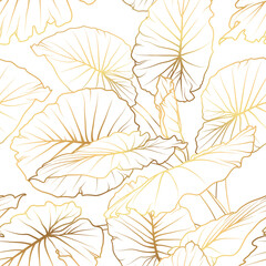 Tropical leaf luxury gold seamless pattern. Vector illustration.