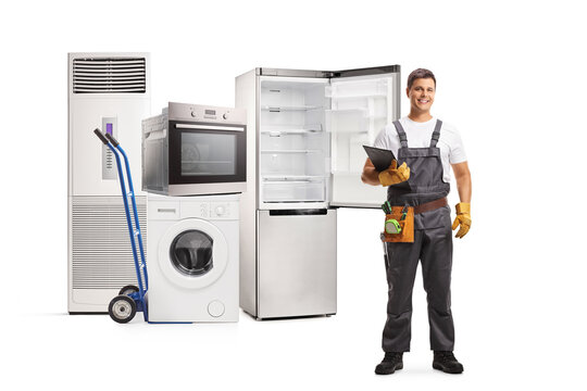 Repairman Posing With Domestic Electrical Appliances