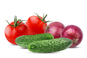 Vegetables isolated on white background with clipping path