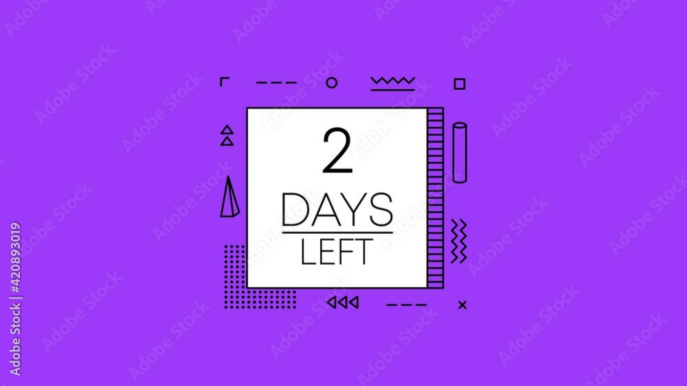 Poster timer two days left countdown template on purple background. geometry design. motion graphic.
