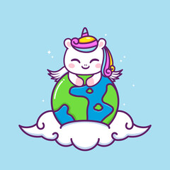 cute unicorn in the earth and cloud