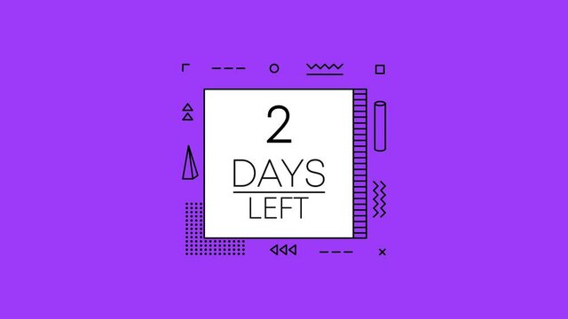 Timer two days left countdown template on purple background. Geometry design. Motion graphic.