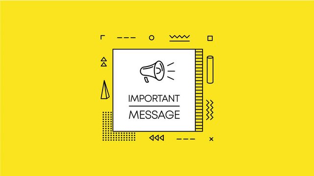 Geometry megaphone with important message speech bubble. Banner for business, marketing and advertising on yellow background. Motion graphic.