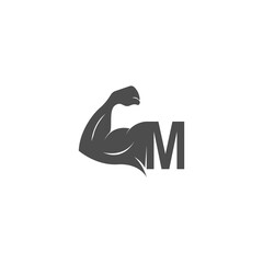 Letter M logo icon with muscle arm design vector