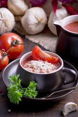 Tomato soup with rice with fresh parsley
