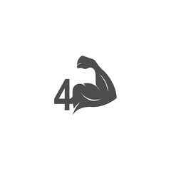 Number 4 logo icon with muscle arm design vector