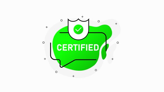 Certified abstraction green stamp isolated on white background. Motion graphic.