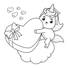 Coloring Book Cute Unicorn for valentine's day