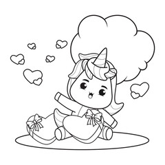 Coloring Book Cute Unicorn for valentine's day