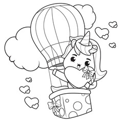 Coloring Book Cute Unicorn for valentine's day