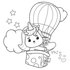 Coloring Book Cute Unicorn for valentine's day