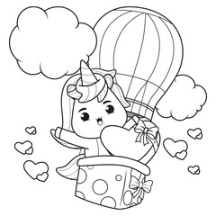 Coloring Book Cute Unicorn for valentine's day