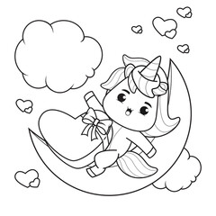 Coloring Book Cute Unicorn for valentine's day