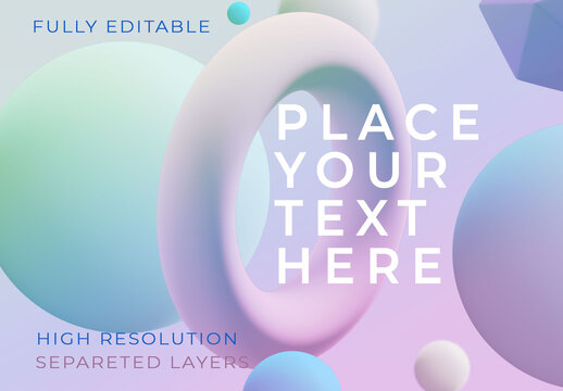 3D Rendering Ring of Pastel Geometric Shapes Floating in Pastel Space