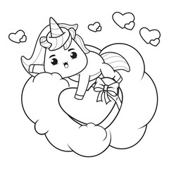 Coloring Book Cute Unicorn for valentine's day