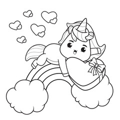 Coloring Book Cute Unicorn for valentine's day