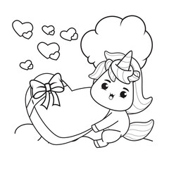Coloring Book Cute Unicorn for valentine's day