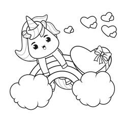 Coloring Book Cute Unicorn for valentine's day