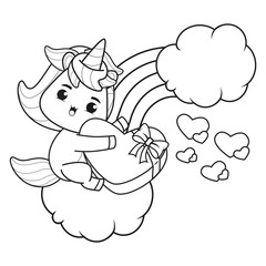 Coloring Book Cute Unicorn for valentine's day