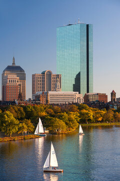 View of Charles river and Boston skyline with 200 Clarendon skyscraper, Boston, Massachusetts. USA