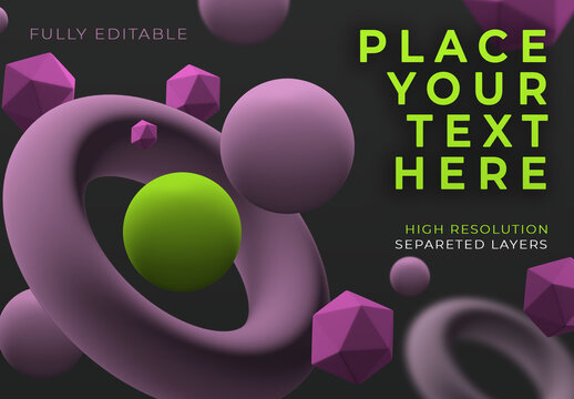 3D Geometric Shapes Floating on Gray Background Mockup