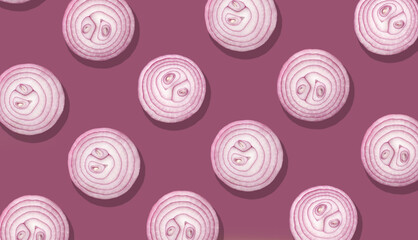 onion slices on purple background