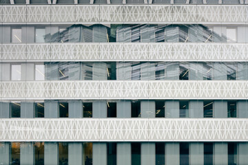 Reflection on facade of office building, Stockholm, Sweden
