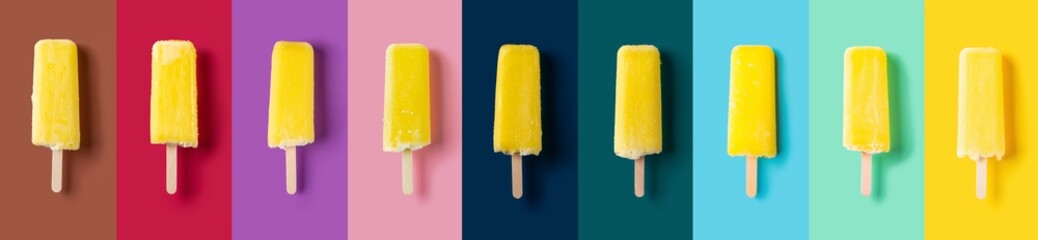 yellow popsicles on different color backgrounds