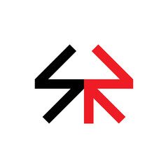 SR letter with up arrow logo design vector