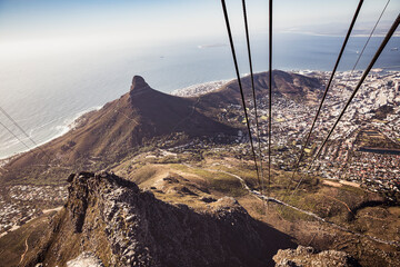 View from cable car to coast, high angle view, Cape Town, Western Cape, South Africa