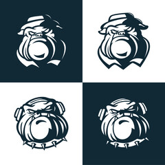bulldog head mascot black and white set