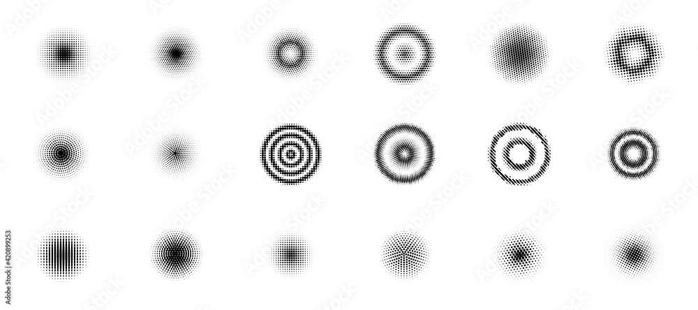 Poster set of halftone circles. halftone dots circle gradient. halftone design elements. vector illustratio