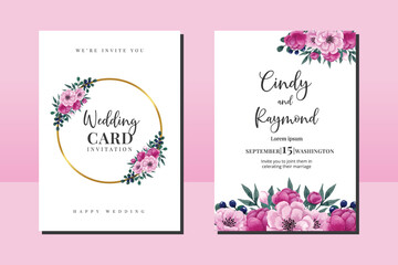 Wedding invitation frame set, floral watercolor hand drawn Peony Flower design Invitation Card Template
