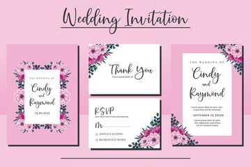 Wedding invitation frame set, floral watercolor hand drawn Peony Flower design Invitation Card Template

