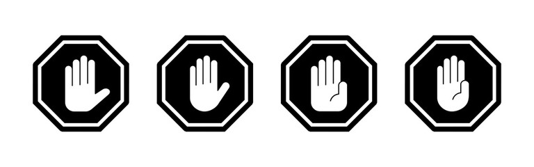 Stop icon set. stop road sign. hand stop icon vector