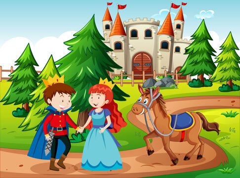 Scene with prince and princess at the castle