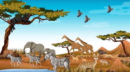 Gruppe wilder afrikanischer Tiere in der Waldszene © blueringmedia