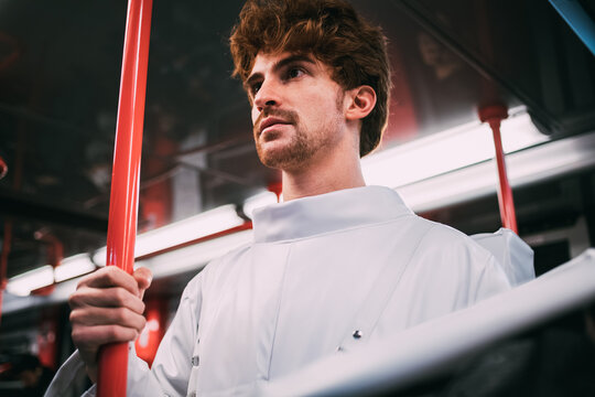 Astronaut travelling in train