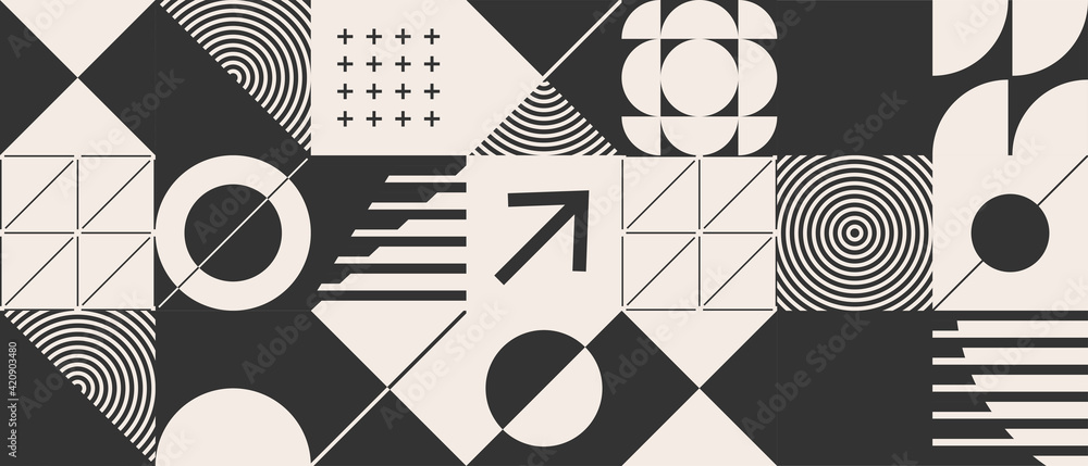 Wall mural abstract background with geometric shapes and halftone textures. minimalistic geometric pattern in s