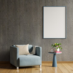 Mock up poster in modern living room interior design with concrete empty wall.