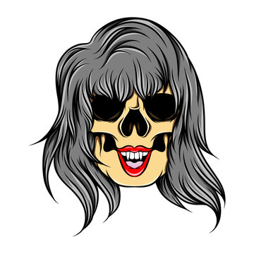 The glossy women skull with the fangs and the curve hair model