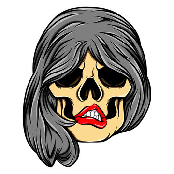 The tattoo inspiration of the women skull with the concave bob hair