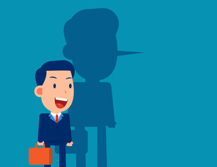 Long nose of business person. A person lying