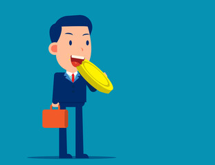 A person eating coin. Concept business cartoon vector style