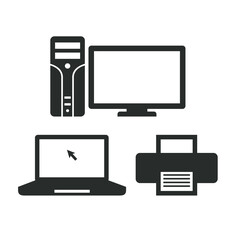 a collections of computer icon, laptop icon and printer icon.