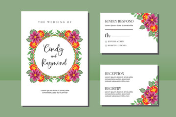Wedding invitation frame set, floral watercolor hand drawn Dahlia Flower design Invitation Card Template
