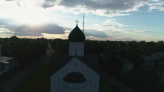 Russia, Velikiy Novgorod. Aerial View of Russian Orthodox Church. Novgorod Detinets also Novgorod Kremlin